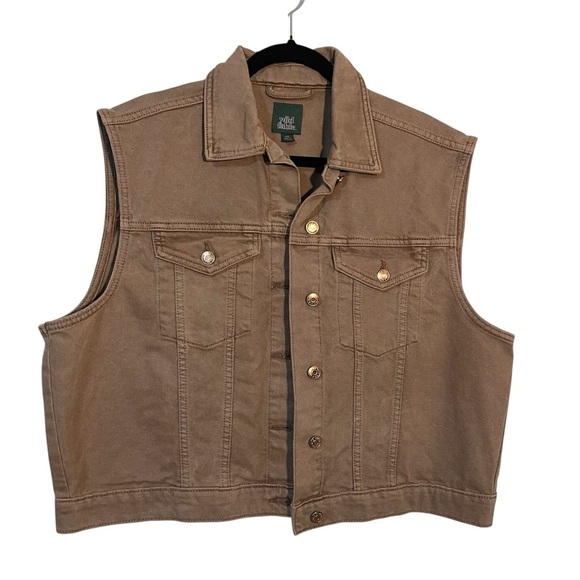 Brown Denim Vest Plus Size XXL Wild Fable Gold Buttons Fall Layering Neutral - Picture 1 of 5